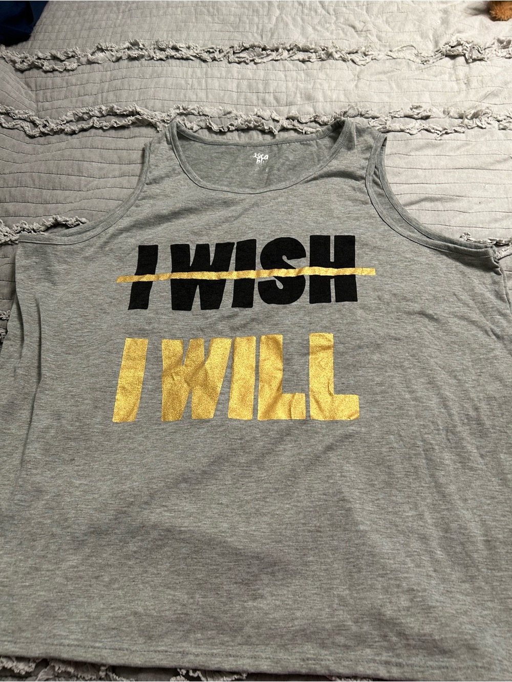 Gray Motivational Graphic Tank Top with Gold 'I WILL'
